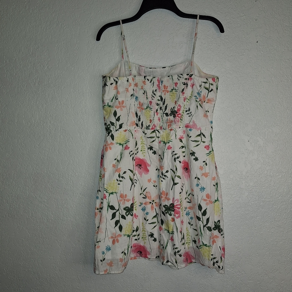Mi Ami Floral Linen Blend Mini Dress Large Franscesca's Boutique Adjust Strap - Picture 2 of 13
